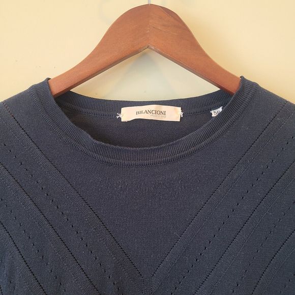 Bilancioni Mens Crewneck Pullover Sweater Sz 56 Navy Blue Nautical Made in Italy - Picture 3 of 9